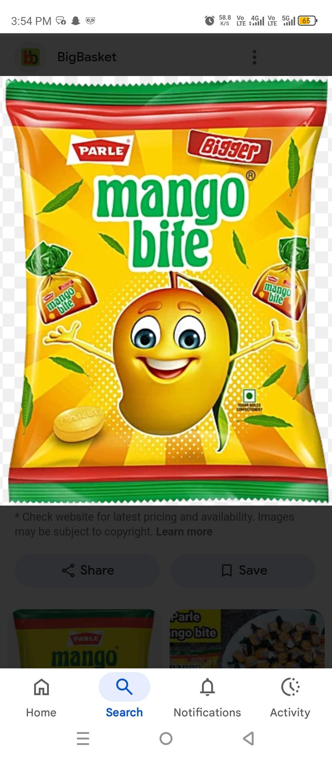 Parle mango bite candy MRP 60