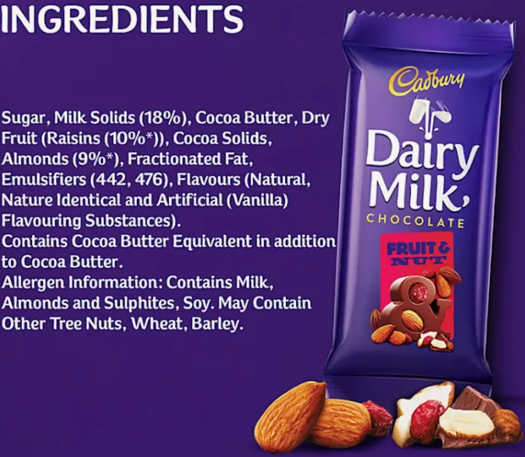 Dairy milk fruits nd nut's MRP 107